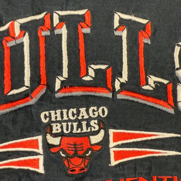 Vintage 90s Chicago Bulls T-Shirt Black Unisex‎ M Embroidered Streetwear - Picture 3 of 8